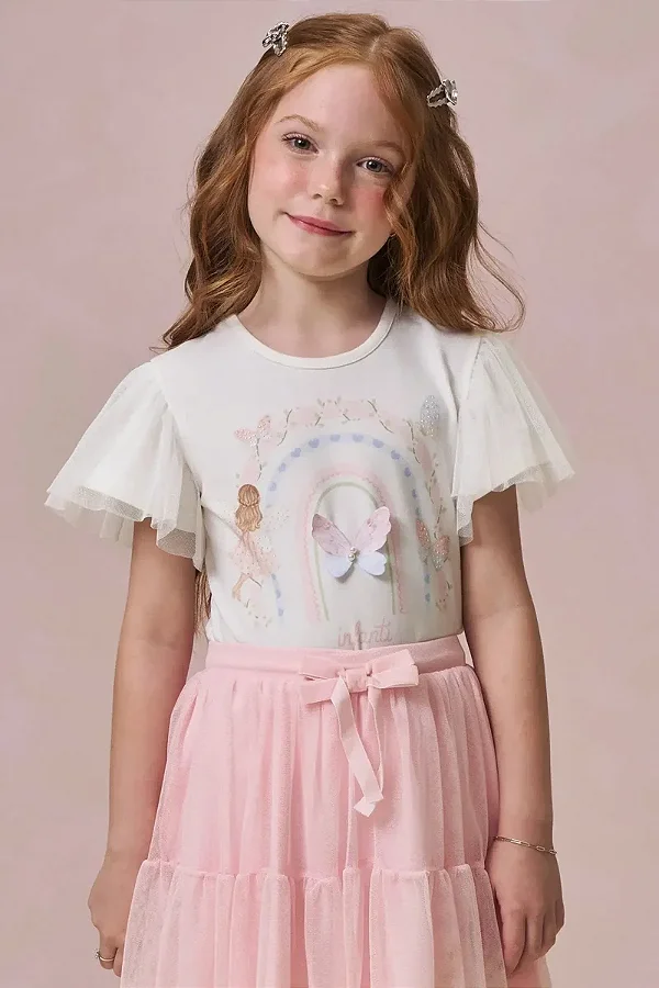 Blusa em Cotton e Tule Infanti Infantil Menina