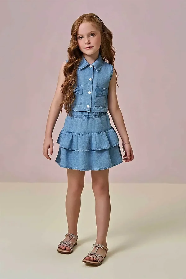 Conjunto de Camisa e Saia em Jeans Infanti Infantil Menina