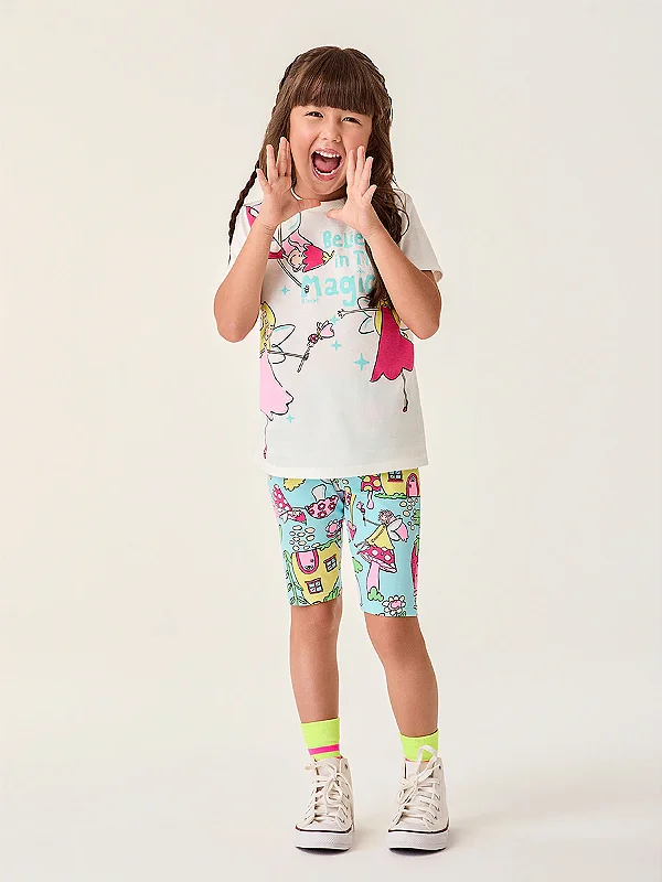 Conjunto Infantil Menina Bermuda Ciclista Fada Bimbi