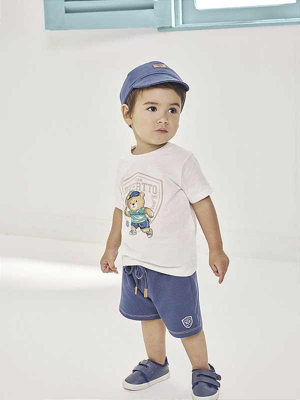Conjunto Camiseta e Bermuda Urso Tenista Off White Divertto
