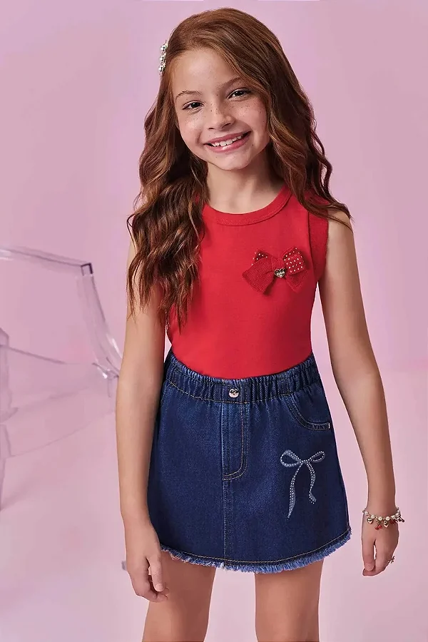 Regata em Cotton Vermelha Kukiê Infantil Menina