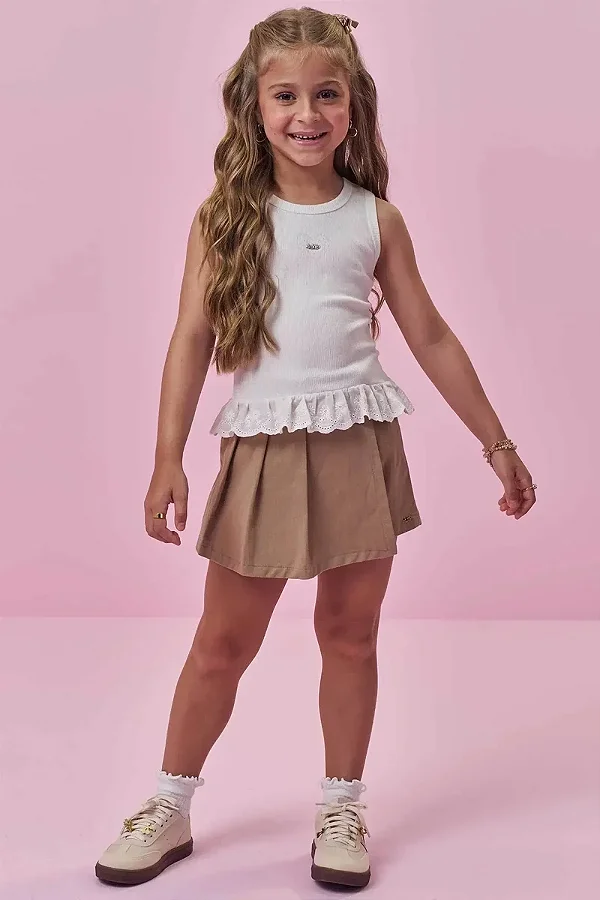 Shorts Saia em Sarja com Elastano Kukiê Infantil Menina