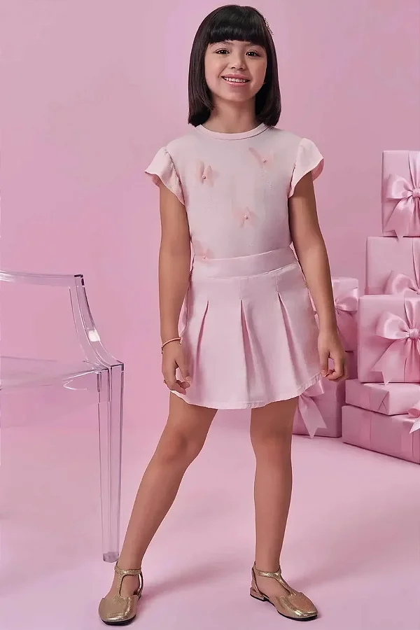 Short Saia em Sarja com Elastano Kukiê Infantil Menina