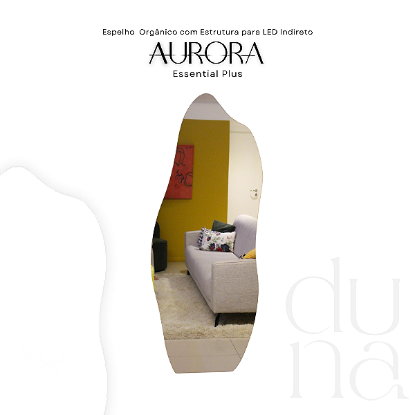 Espelho Orgânico com Estrutura para LED Indireto Aurora Essential Plus, Espelho de Corpo Inteiro de chão ou de parede Pequeno ao Grande para Quarto, Sala, Lojas - Fácil Instalação