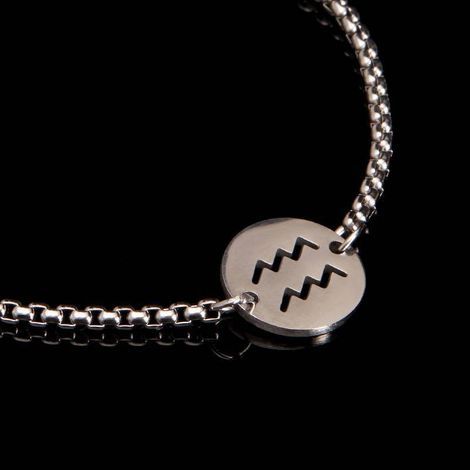 Pulseira Key Design Signo Aquário de Aço Prata Ajustável