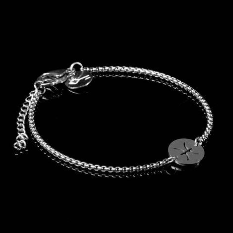 Pulseira Key Design Signo Peixes de Aço Prata Ajustável