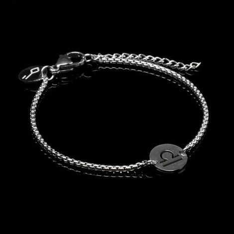 Pulseira Key Design Signo Libra de Aço Prata Ajustável