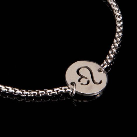 Pulseira Key Design Signo Leão de Aço Prata Ajustável