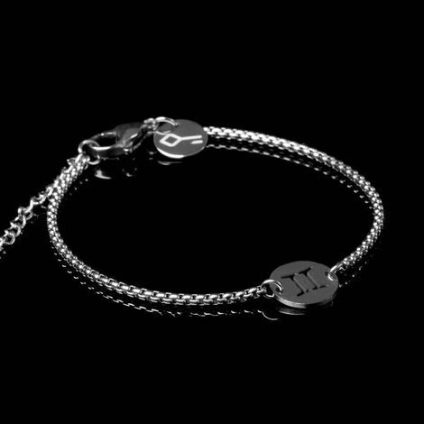 Pulseira Key Design Signo Gêmeos de Aço Prata Ajustável