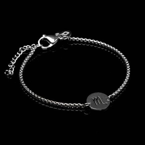 Pulseira Key Design Signo Escorpião de Aço Prata Ajustável