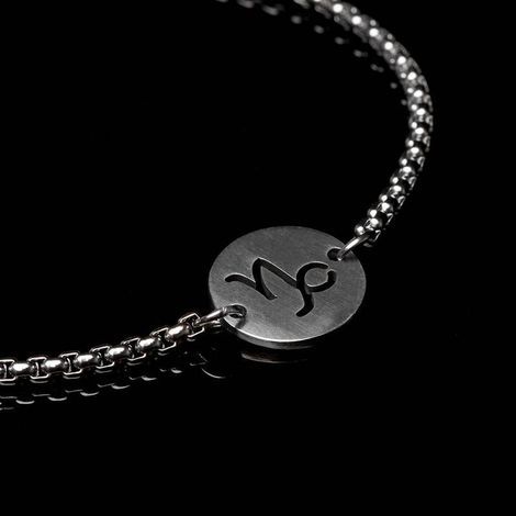 Pulseira Key Design Signo Capricórnio de Aço Prata Ajustável