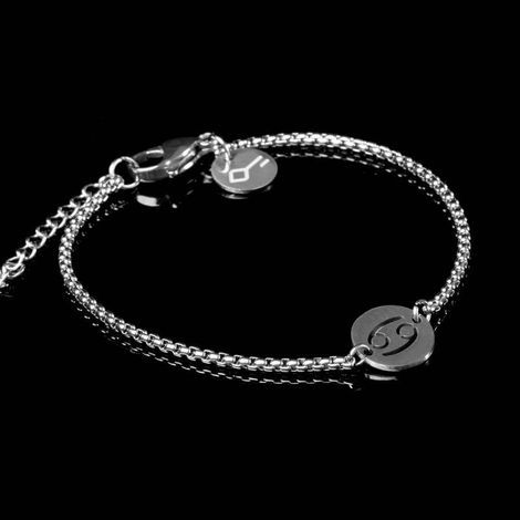 Pulseira Key Design Signo Câncer de Aço Prata Ajustável