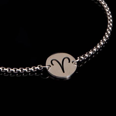 Pulseira Key Design Signo Áries de Aço Prata Ajustável