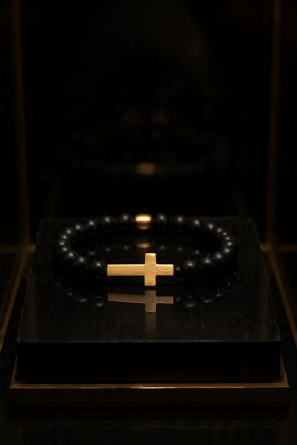 Pulseira Key Design Urah de Pedra Natural Preta