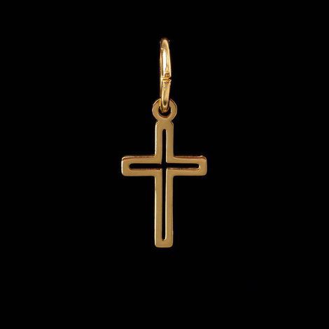 Pingente Key Design Cruz Pequena de Aço Dourado