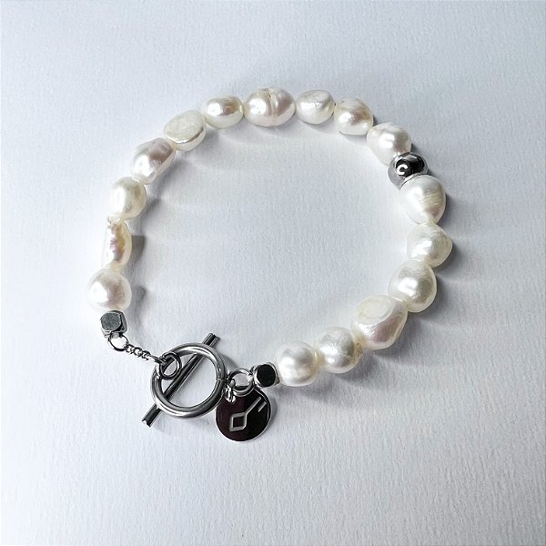 Pulseira Key Design Aminé de Pérola Natural Branca