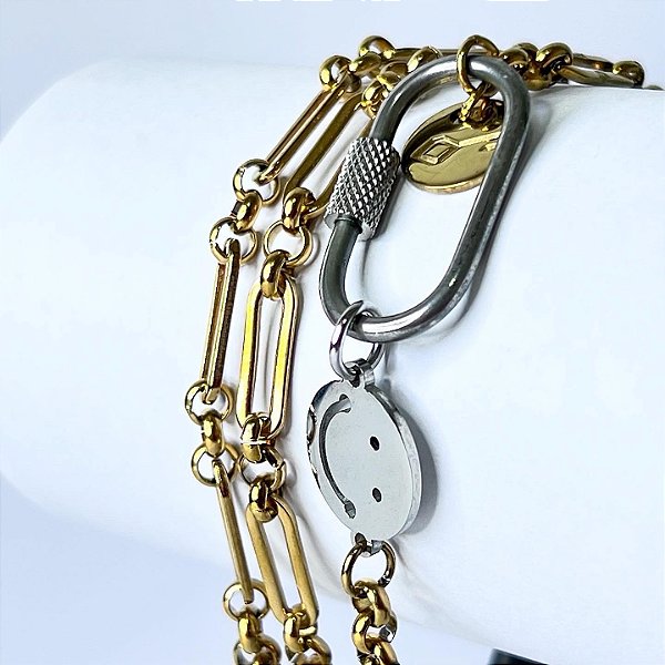 Colar Key Design Scott de Aço Dourado e Prata