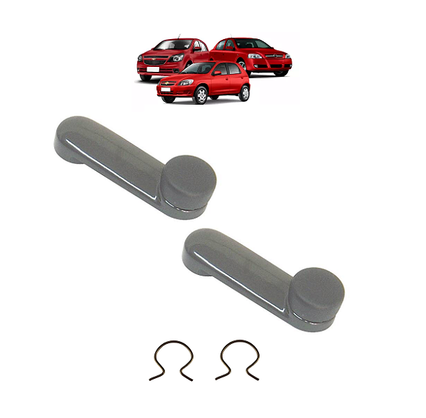PAR MANIVELA VIDRO DA PORTA CORSA CELTA ASTRA METAL CINZA