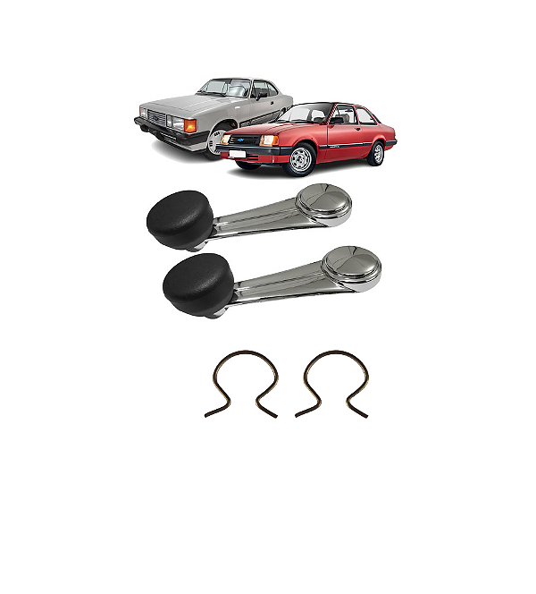 PAR MANIVELA VIDRO PORTA CHEVETTE OPALA CARAVAN BOTÃO PRETO