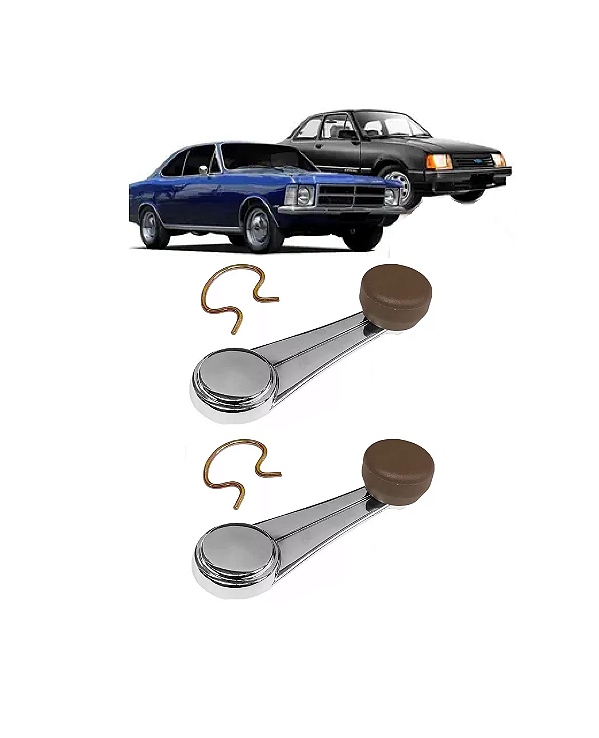 PAR MANIVELA VIDRO PORTA CHEVETTE OPALA CARAVAN BOTÃO MARRON