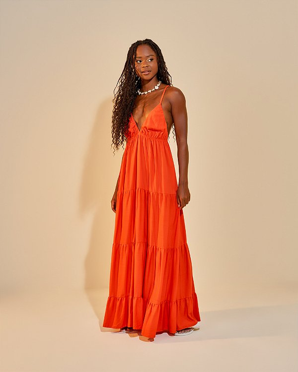 Vestido Longo Açucena Laranja