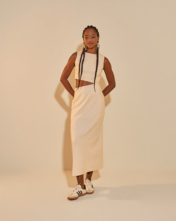 Vestido Midi Linho Diana Cru