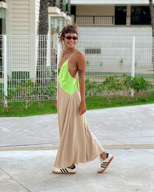 Vestido Bicolor Pietra Cáqui