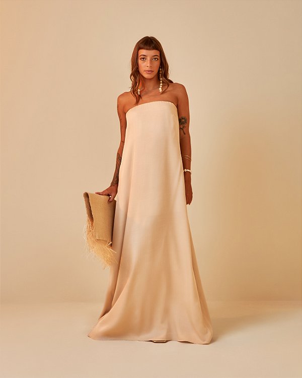 Vestido Longo Acetinado Antúrio Luar