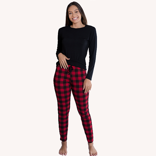 Pijama Feminino Manga Longa Xadrez