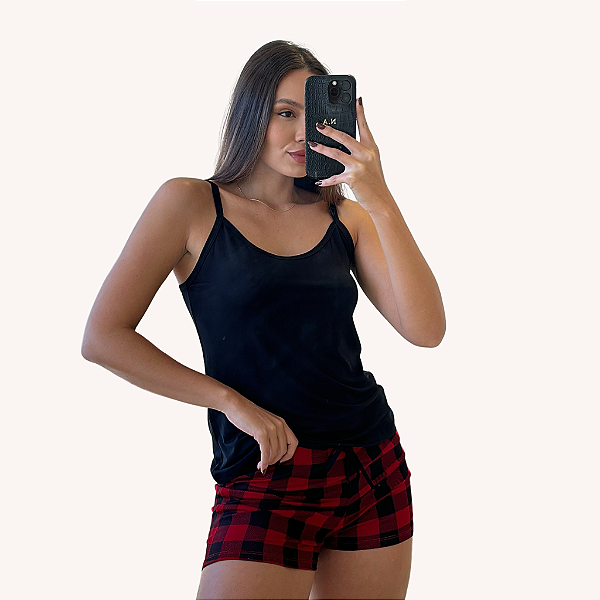 Pijama Feminino De Alça Xadrez Verão