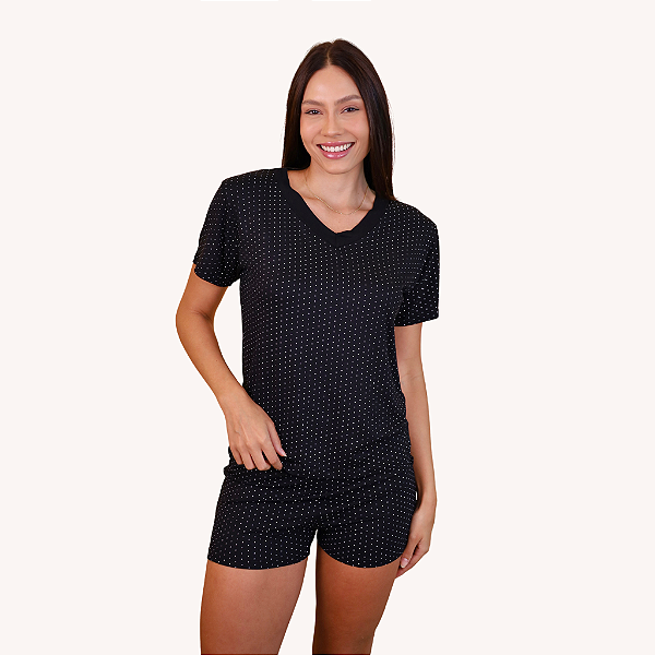Pijama Feminino Poa Preto Verão