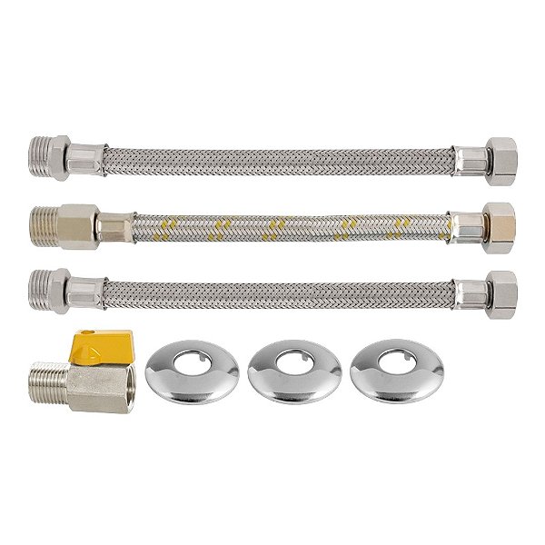 Kit Aquecedor Passagem c/ Válvula e Flexível 40cm Blukit