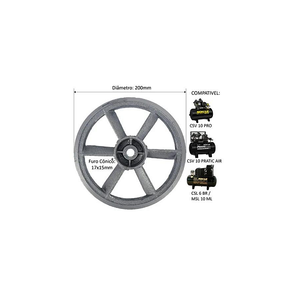 VOLANTE COMPRESSOR PISTÃO 10 ML DIAMETRO 200MM CANAL 1 3V
