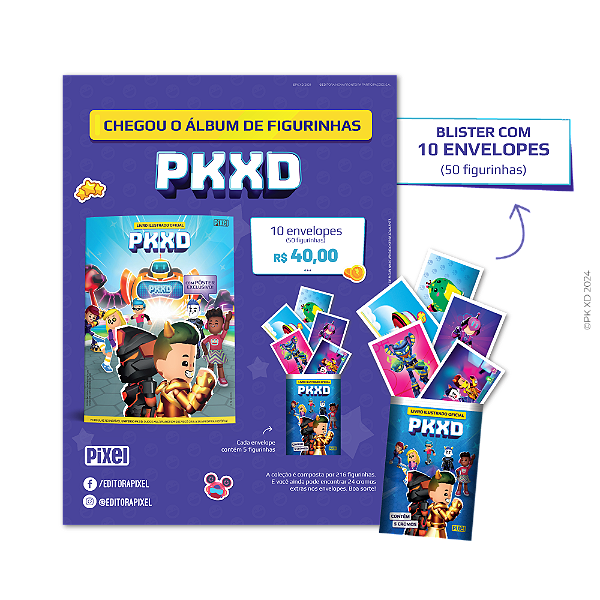 Kit de 10 envelopes com 50 cromos do Livro ilustrado oficial PK XD