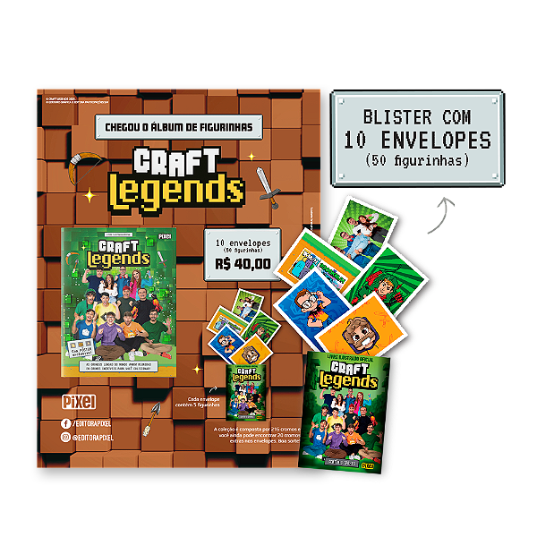 Kit de 10 envelopes com 50 cromos - Álbum oficial Craft Legends