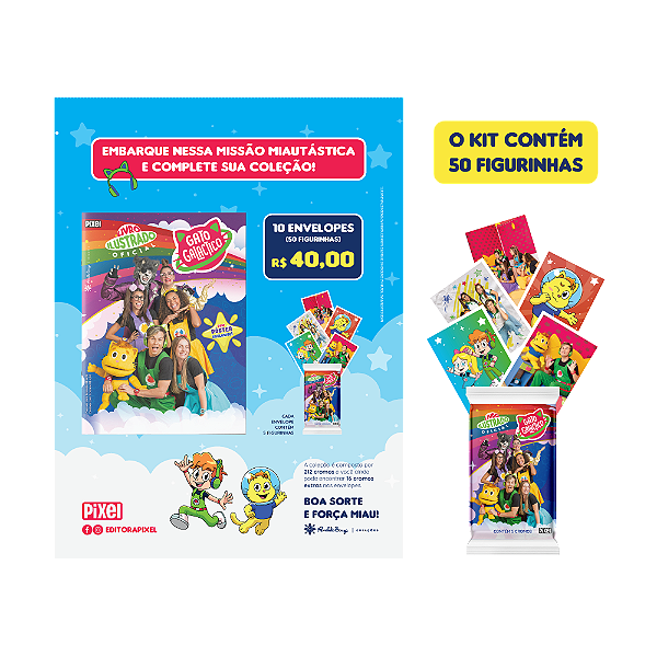 Kit de 10 envelopes com 50 cromos - Álbum oficial Gato Galactico