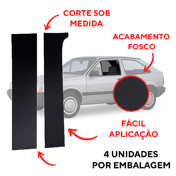 Adesivo de Coluna em Vinil Fosco Pré-Cortado p/ Gol Quadrado 2 Portas – Acabamento Automotivo e Fácil Aplicação