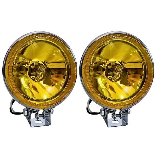 Par Farol Milha Amarelo Cromado – Estilo Retrô com Lente Vidro para Fusca, Kombi, Chevette e Opala Clássico