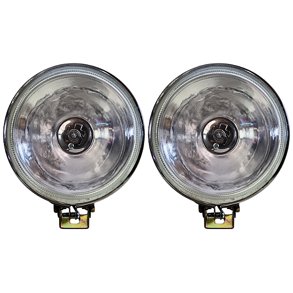 Par Farol Auxiliar Preto 130mm Estilo Retrô com Lente em Vidro Carros Clássicos