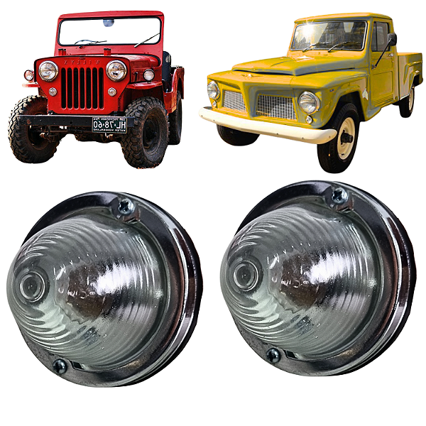 Par Pisca Dianteiro Jeep Willys Rural F75 69 a 79 com Lente em Vidro