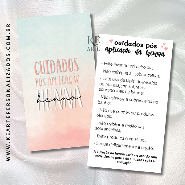 Cartão Cuidados: Henna - 30 unidades | Pronta Entrega