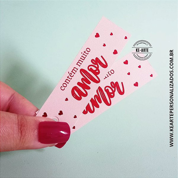 Tag palito Hot Stamping "Contém Muito Amor" - 20 unidades | Pronta Entrega
