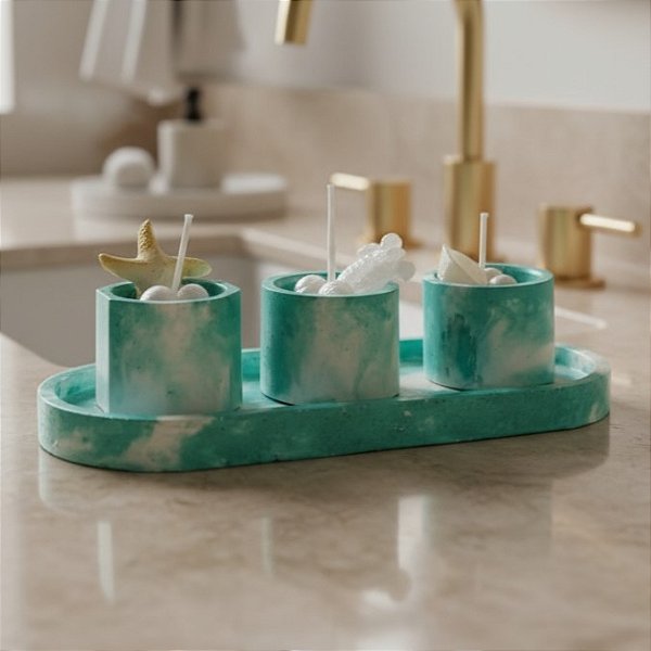 Kit Decorativo Ocean – Bandeja de Concreto com Velas