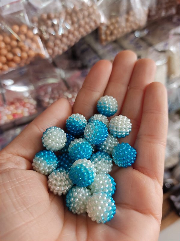 Pérola craquelada 12 mm 20g azul + branco