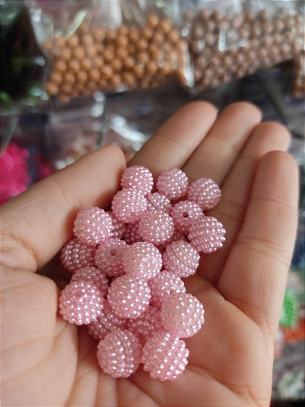 Pérola craquelada 10 mm 20g rosa bebê