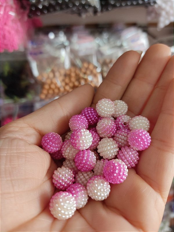 Pérola craquelada 10 mm 20g rosa + branco