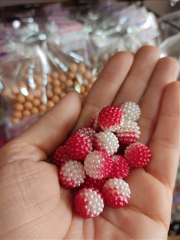 Pérola craquelada 12 mm 20g vermelho + branco
