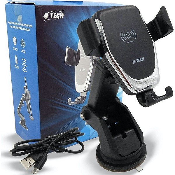 Suporte Para Celular Veicular Com Carregador Wireless Indução 12V Ht-Sc002 Fixação Ventosa - H-Tech