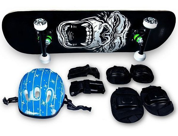 Skate Semi Profissional Gorila + Kit Proteção Azul - Bel
