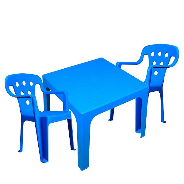 Mesinha Infantil Com Cadeiras Menino Para Atividades Azul Resistente E Prática Com Proteção Uv - Mor